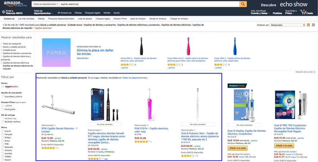 Ventana de Amazon Ads de Productos Patrocinados
