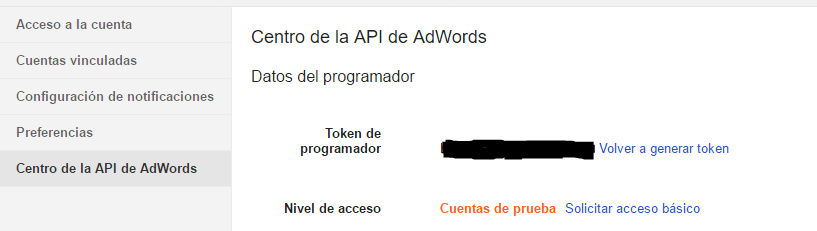 Token desarrollador AdWords API